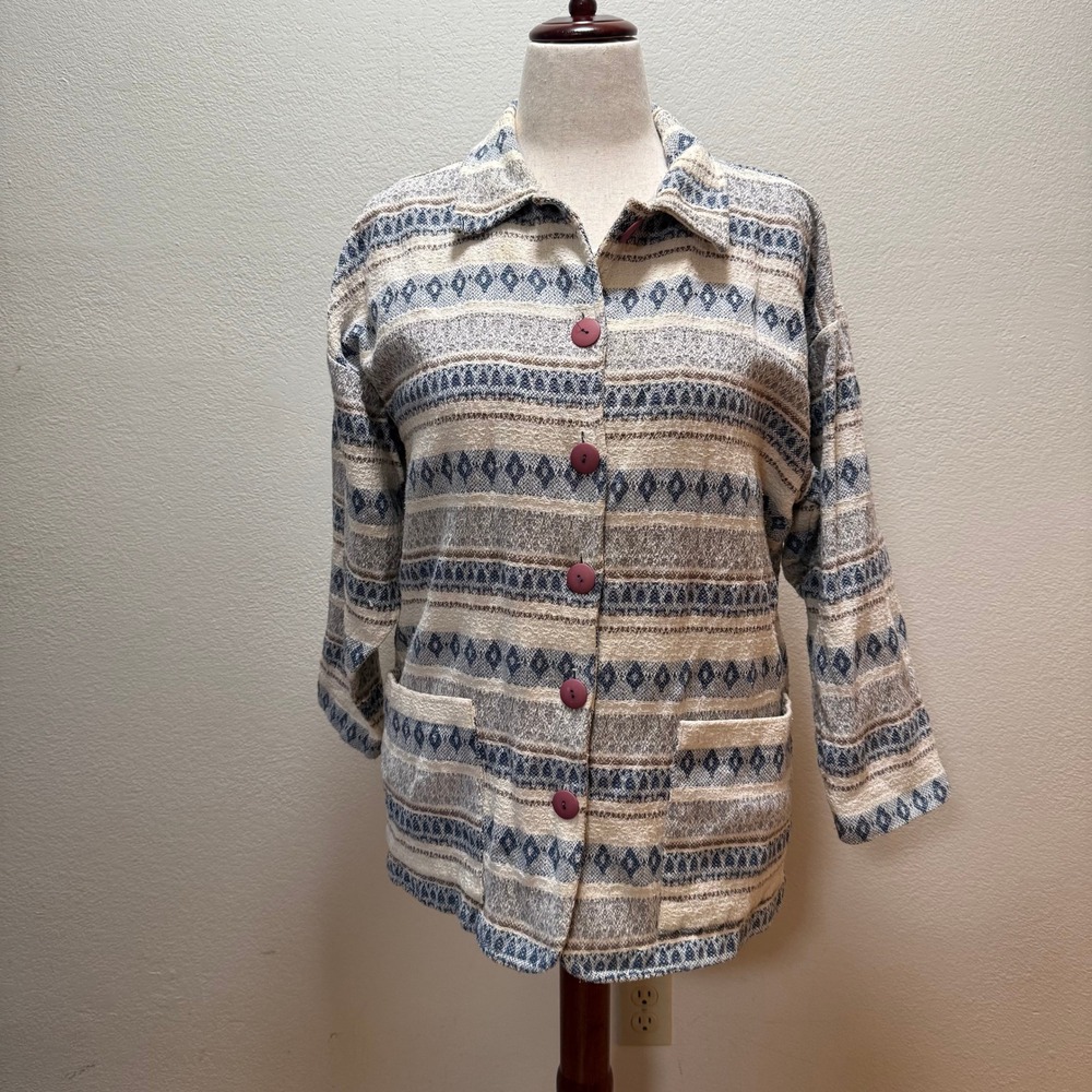 Vintage Streetwear Western Southwest Tribal Print‎ Textured Shirt Jacket Size L